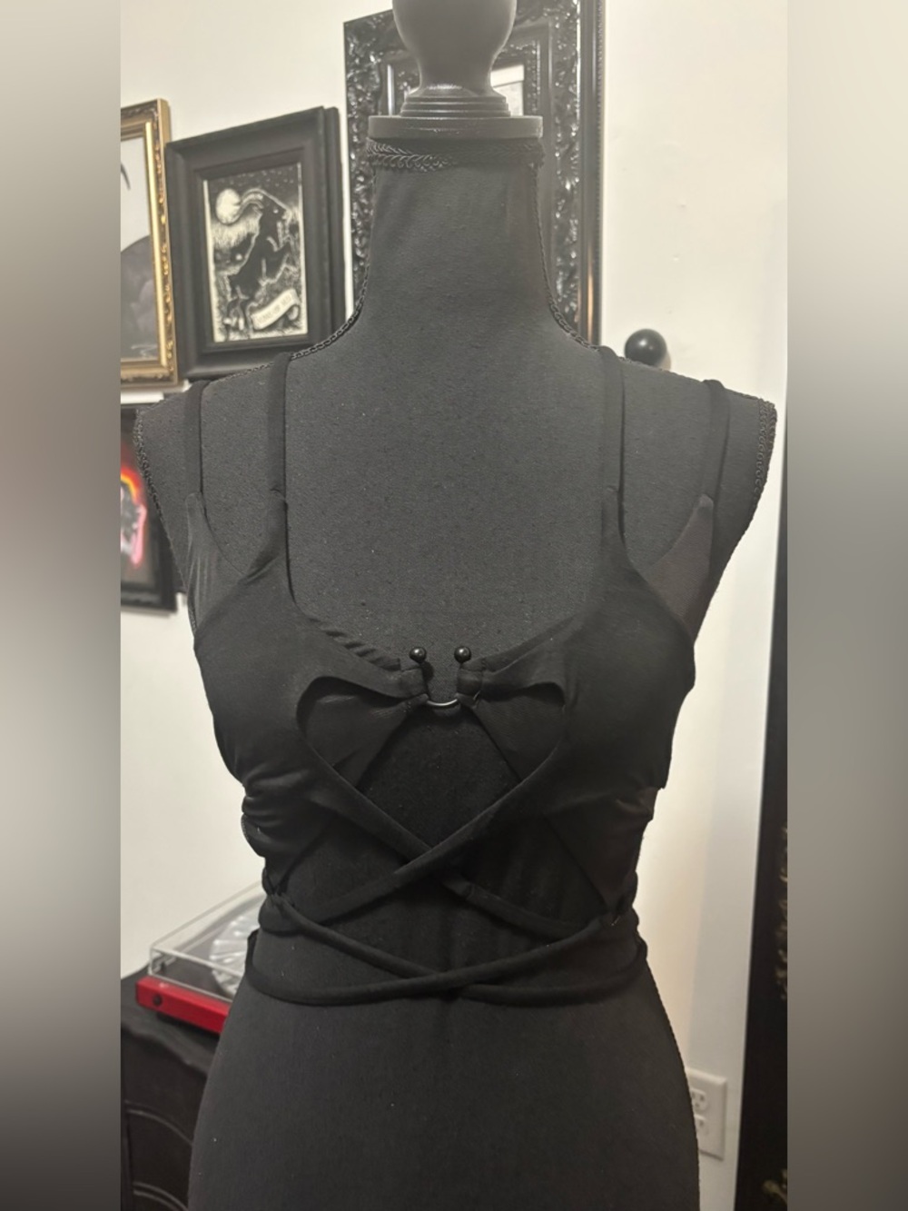 NWT Dolls Kill / Darker Wavs Black Strappy Crop Top